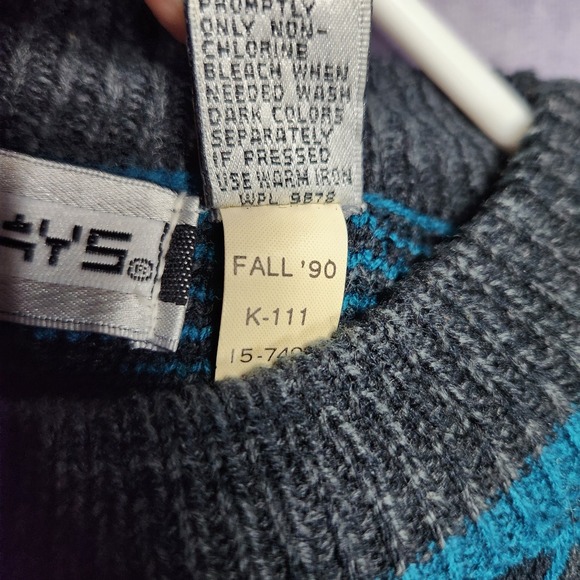 Saturdays Mens Vintage Teal Black Gold Geometric Pattern Knit Sweater size Large - Picture 7 of 14